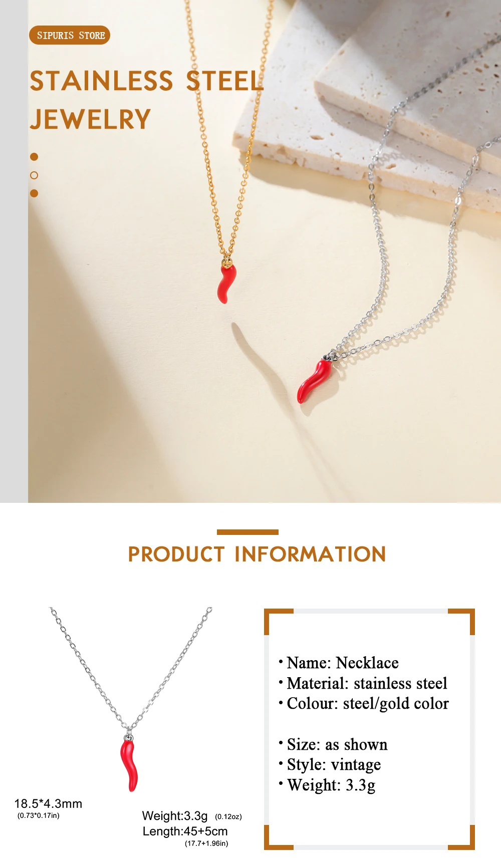 Sipuris Italienischer Cornicello-Horn-Chili-Anhänger Damen-Halsketten Gotischer Heißer Pfeffer Glücksamulett Collares Bijoux Schmuck – Detail 3