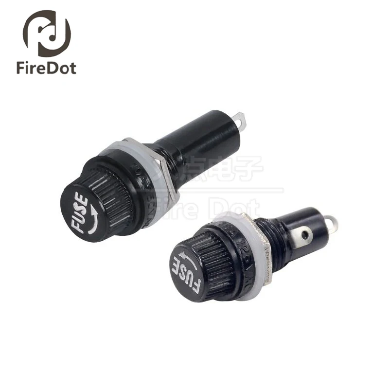100PCS Black fuse holder 5x20, rotary knob type, 6x30mm fuse, high temperature resistant, 10A 250V fuse base