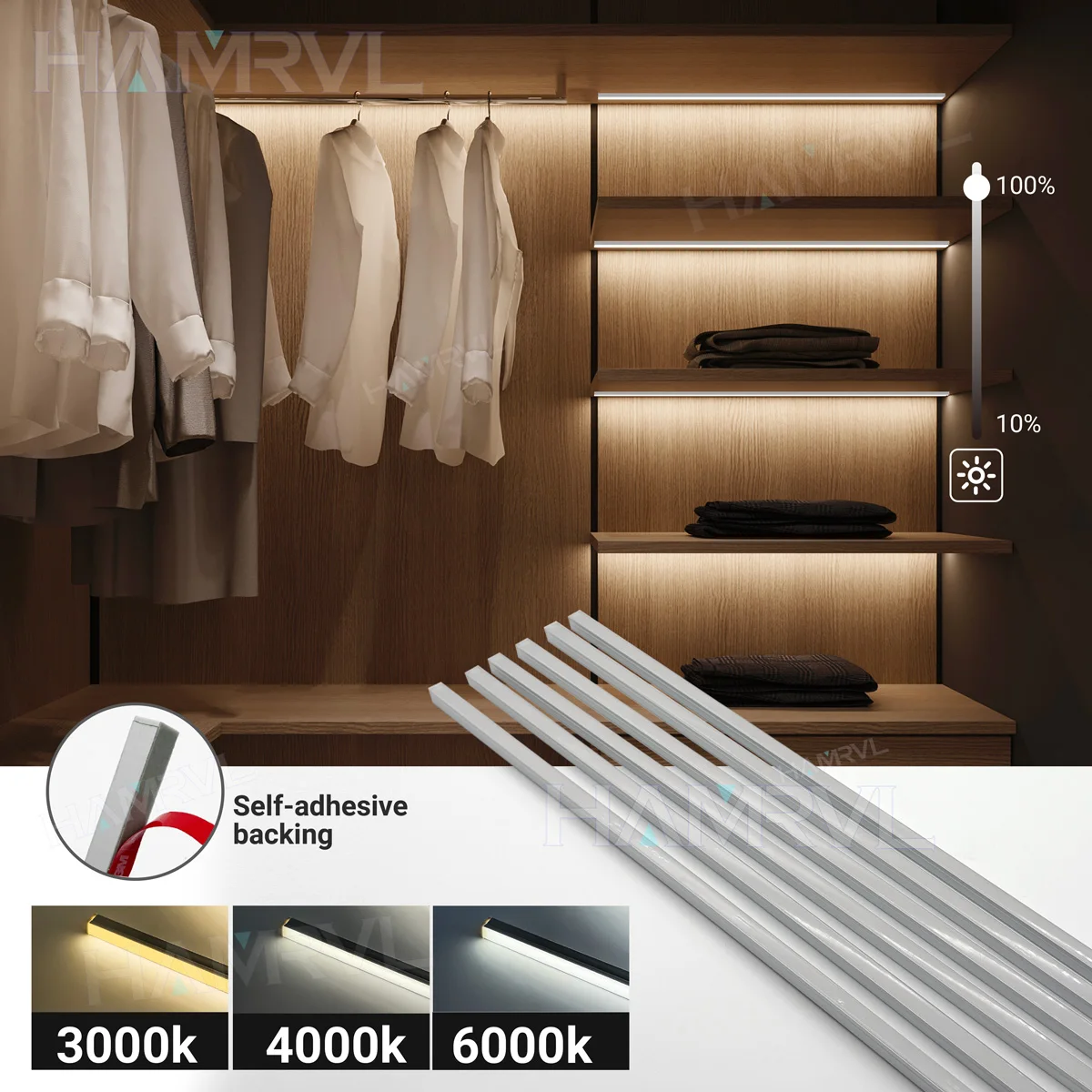 50/100CM LED Kitchen Cabinet Light 12V Aluminium Bar Lamp Tube With Penetrable Wood Touch & Touch Sensor Dimmiable Switch