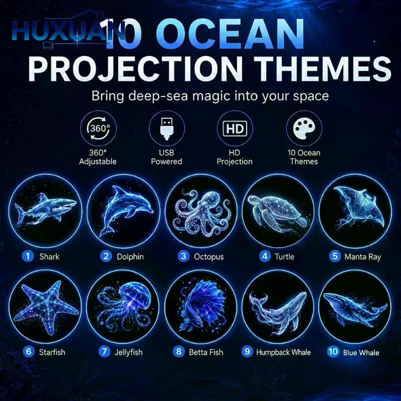 1Set Dreamy Dynamic Ocean Series Projector Portable USB LED Night Light Sleep Atmosphere Lamp Home Wedding Party Decoration
