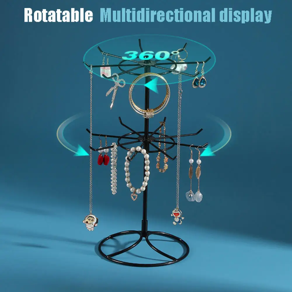 OPPOHERE Iron Double-Layer Display Stand Rotatable Jewelry Storage Rack Necklace Bracelet Ear Ring Hair Accessories Hanger New