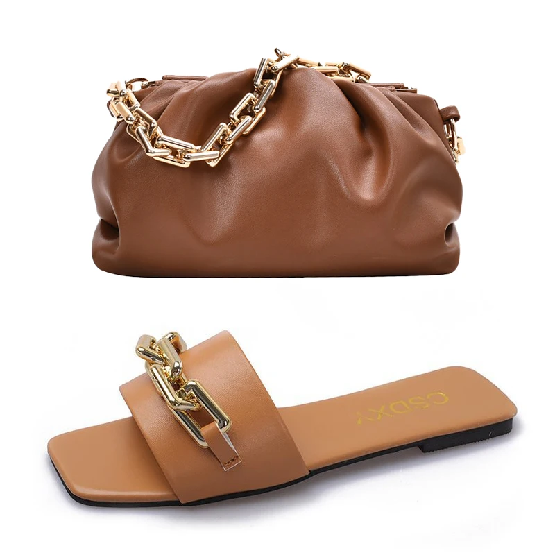 High Quality Purse And Handbag PU Leather Purses And Chain Sandals Sets Flat Shoes And Bag Set Matching Handbag For Women Luxury