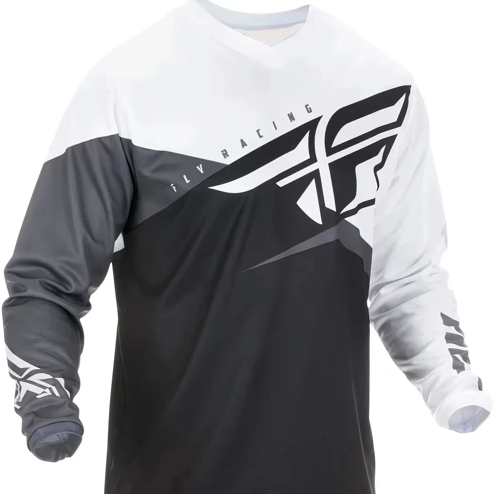 Men Color Block Long Sleeve Motocross Jersey Breathable Quick Dry Mountain Bike Cycling Shirt Outdoor Riding Top Family Matching