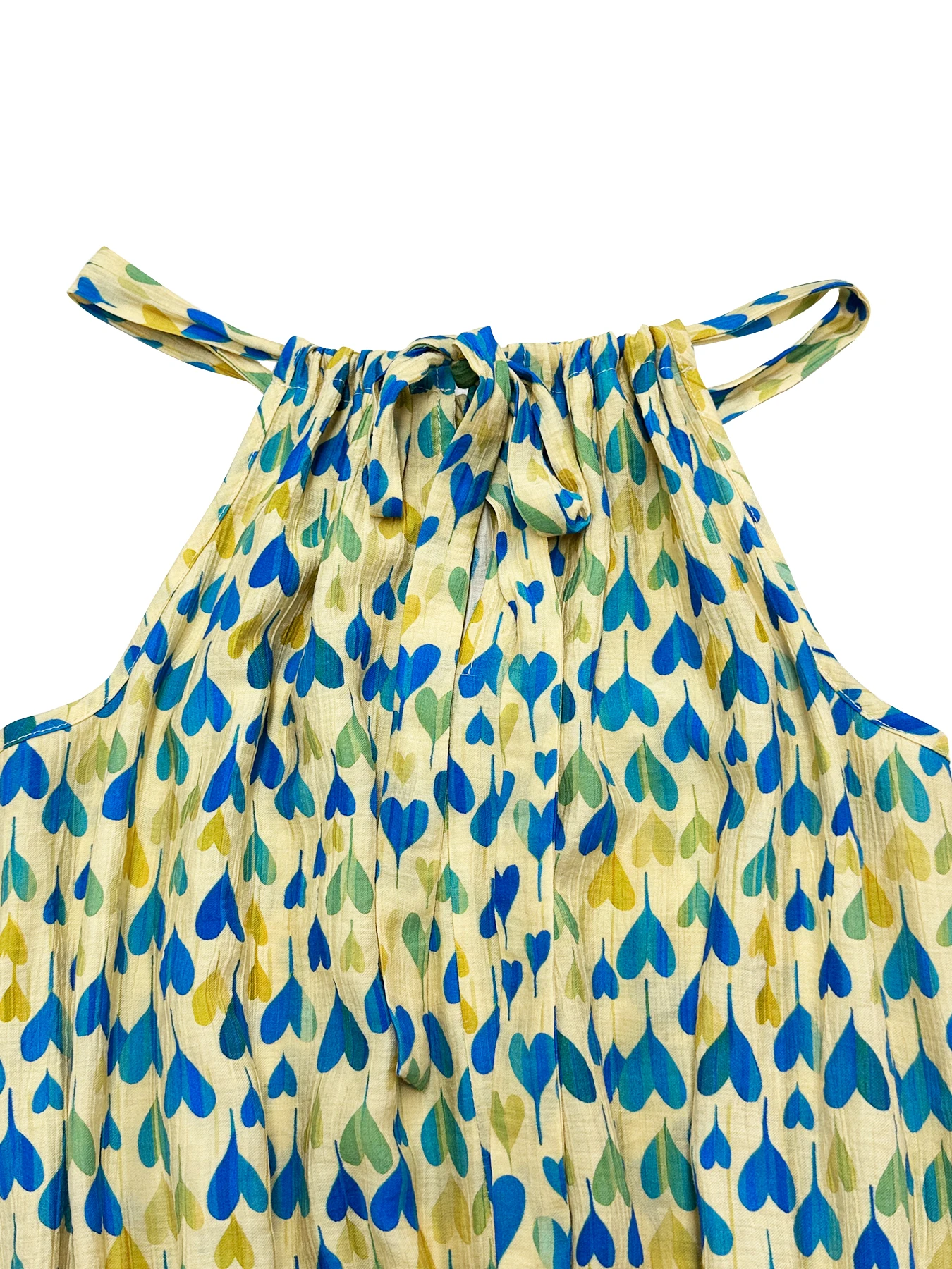 Women's Yellow Blue Green Heart Print Halter Jumpsuit Waist-Tie Wide-Leg Resort view 6