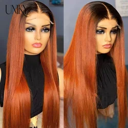 1B/Orange Ginger Straight Hair 13X4 HD Lace Frontal Wig Ombre Human Hair Wigs 4x4 Lace Closure Colored Wigs For Black Women