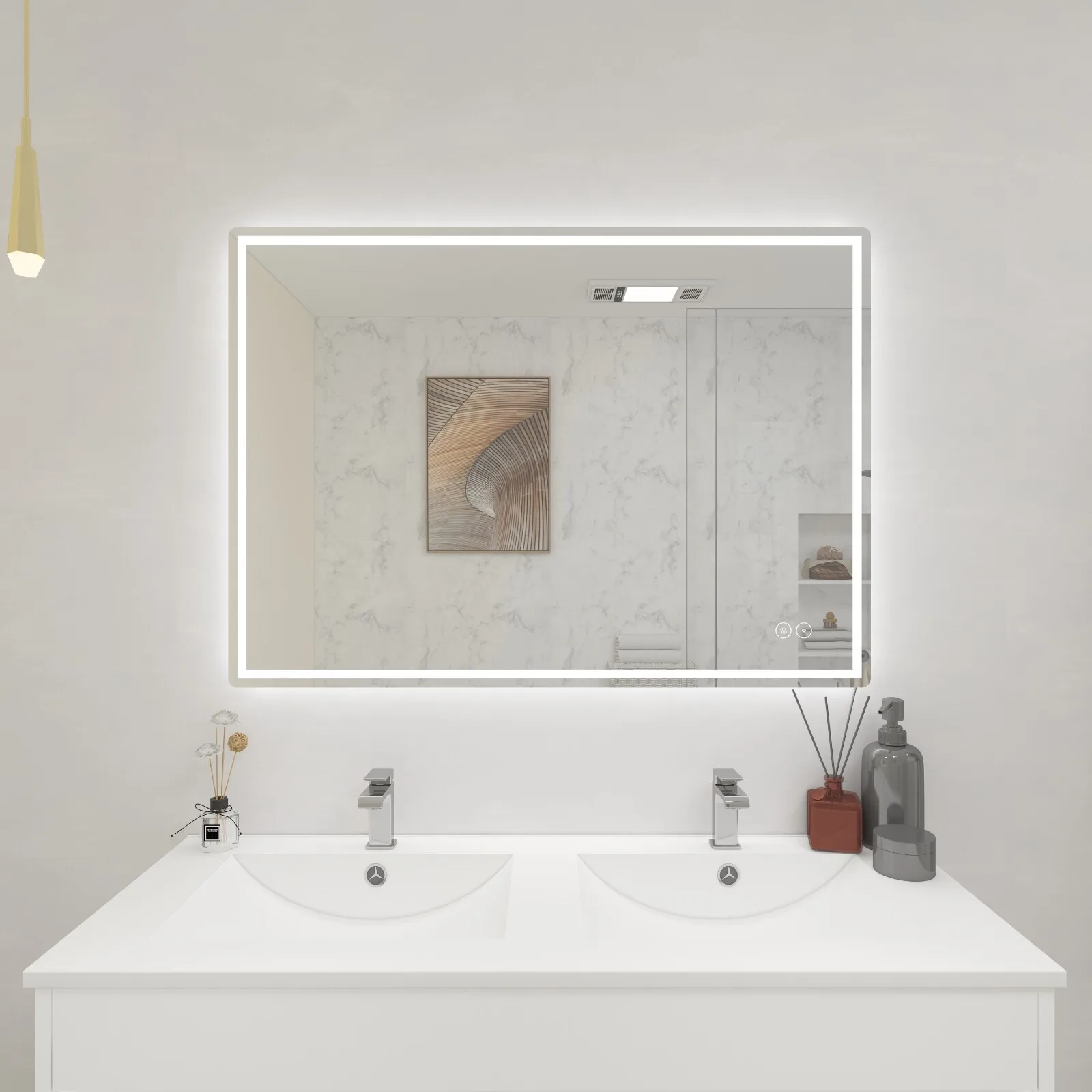 

Зеркало для ванной комнаты с LED-подсветкой, 42'' x 30'', безрамное, с функцией антизапотевания, настенное.