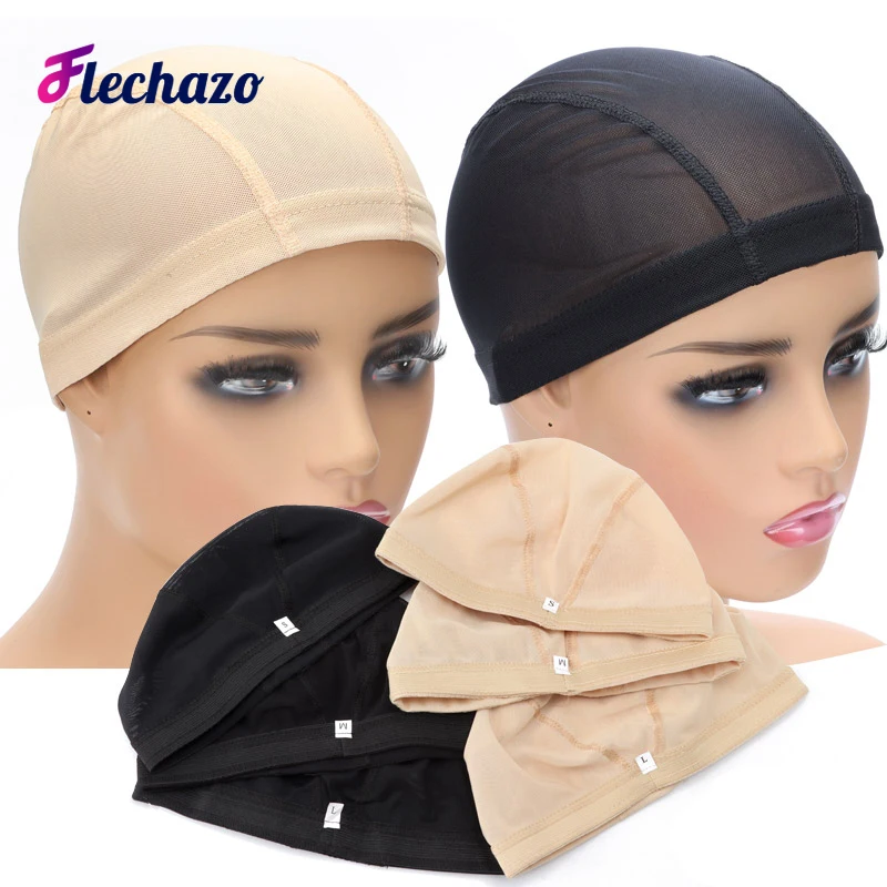 Flechazo Mesh Perücke Kappe 1-10Pcs Weben Kappe Schwarz Beige Atmungsaktive Kuppel Mesh Caps für Die Herstellung Von Perücken S M L Große Perücke Kappe Stretchy