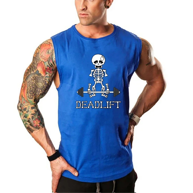 Summer Men Gym Workout Bodybuilding Casual Tank Tops Sleeveless Breathable Jogging Undershirt Cotton Fitness Comfortable T-shirt
