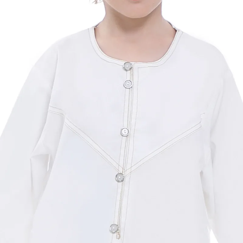 Terno muçulmano para crianças, robe infantil, menino, o pescoço, manga comprida, camisa de cor lisa, kaftan abaya, juba thobe, roupa islâmica, conjunto de 2 peças