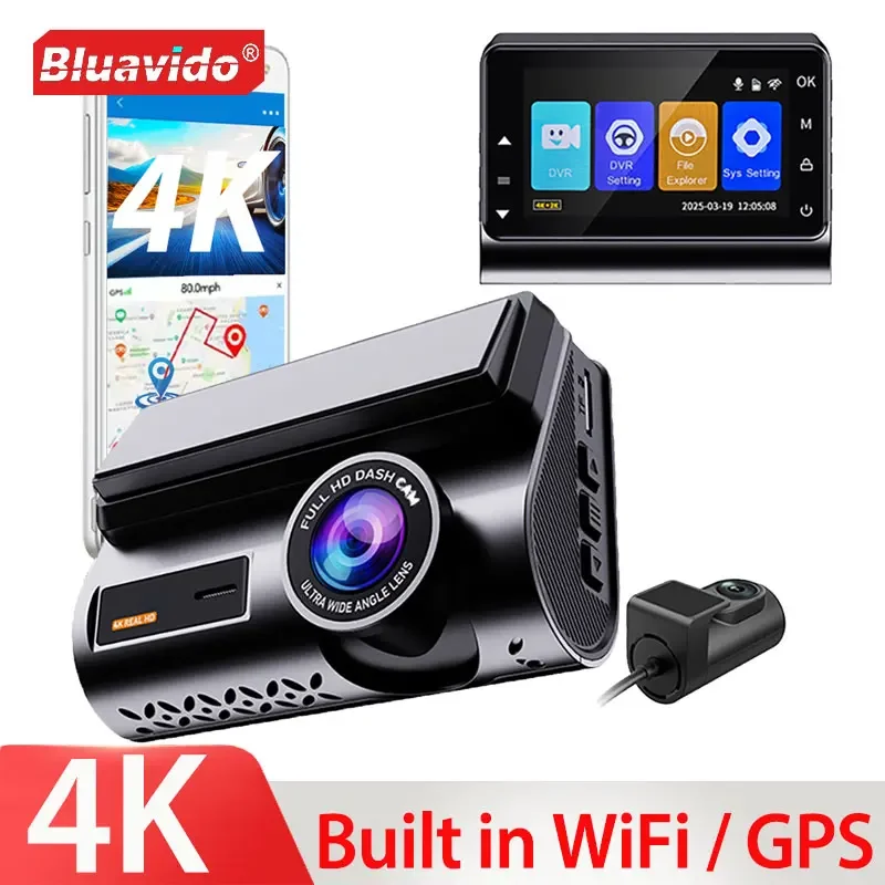 

4K 2160P Dual Dash Cam with IMX335 Night Vision Built in GPS 170° Front and Rear Parking Mode Super Capacitor Heatproof Car DVR