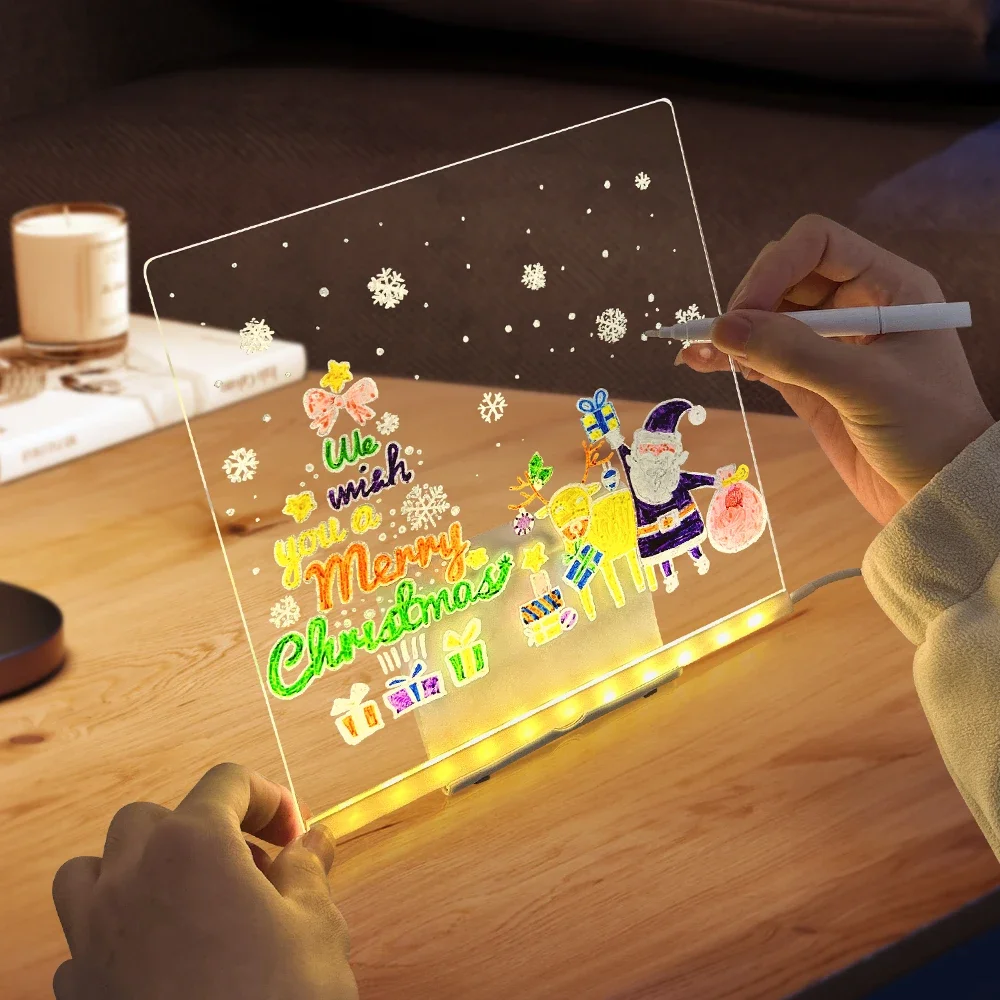 Personalized LED Lamp Acrylic Message Note Board Erasable USB Children‘s Drawing Board Bedroom Night Light Birthday Kids Gift