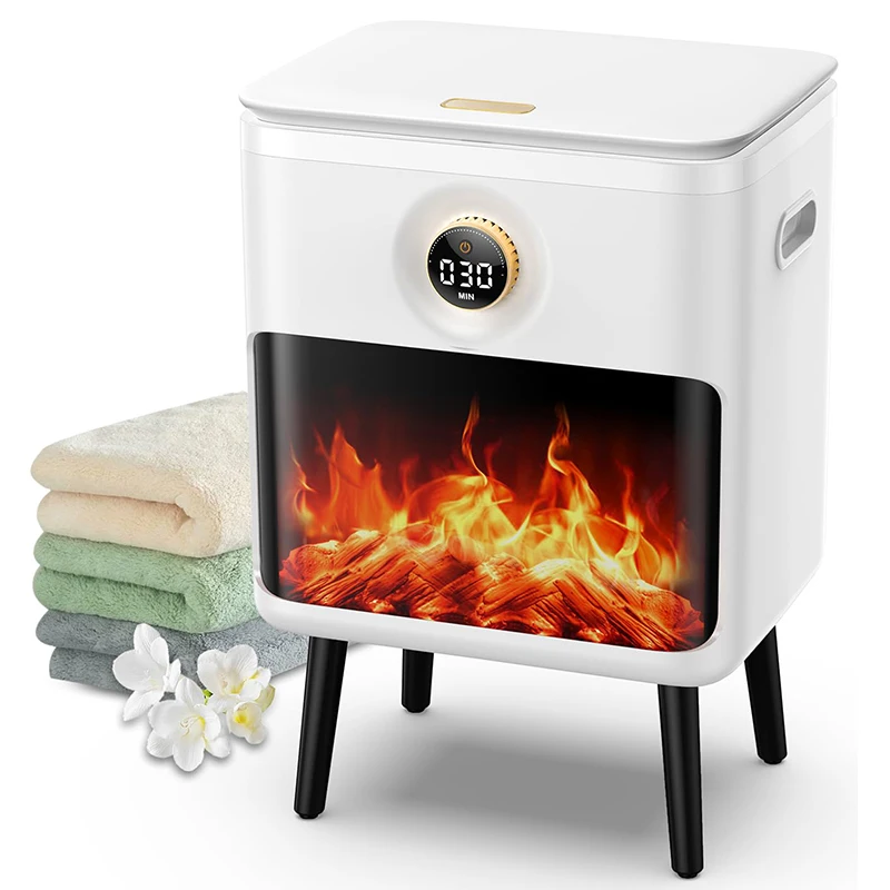 Stepless Timer Knob Even Heated Hot Towel Warmer Bucket 23L Large Luxury Towel Warmers for Bathroom with 3D Flame Screen