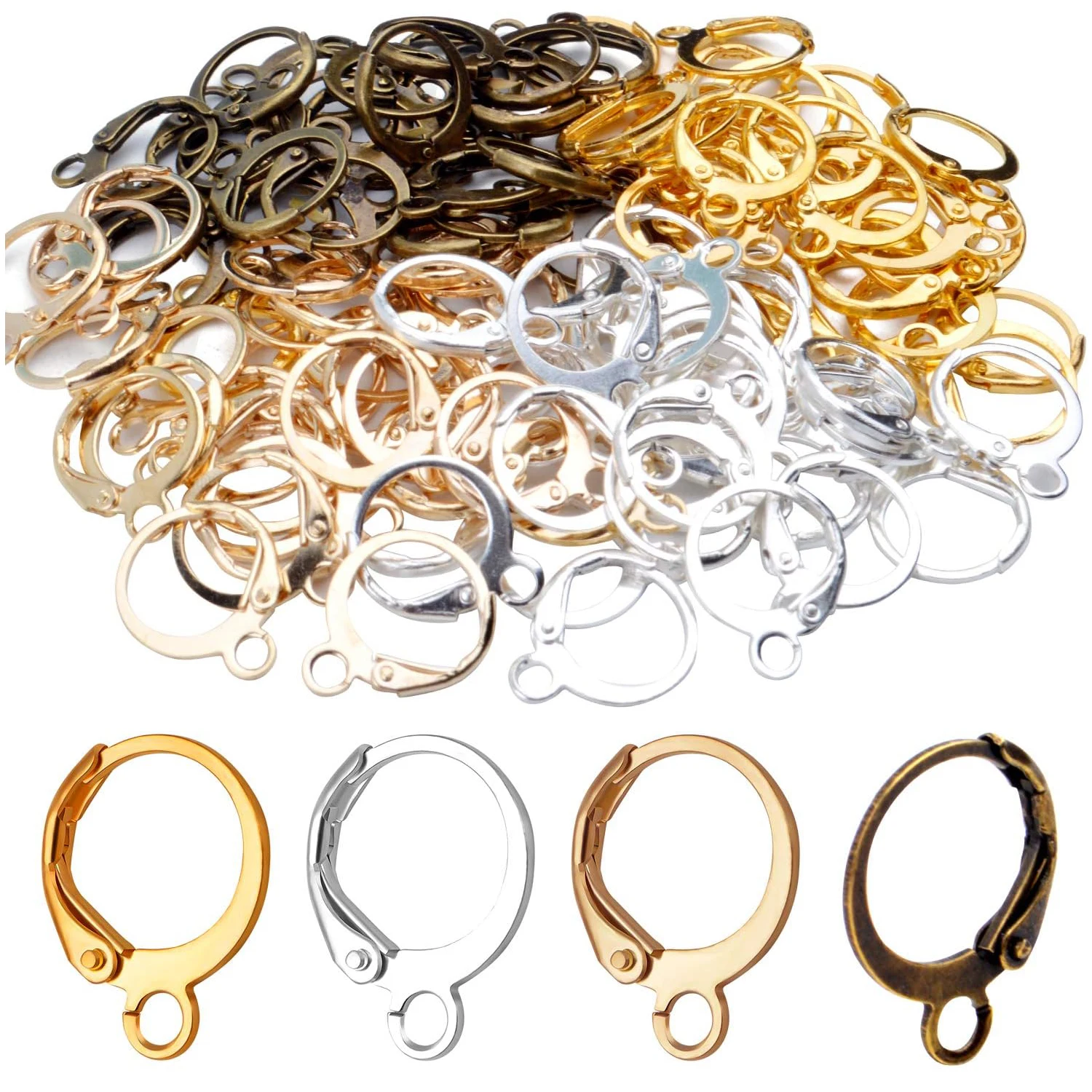 

Крючки для серег, 120 штук, латунные, с защелкой, круглые, французские, с открытым петельчатым кольцом для изготовления серег и украшений
