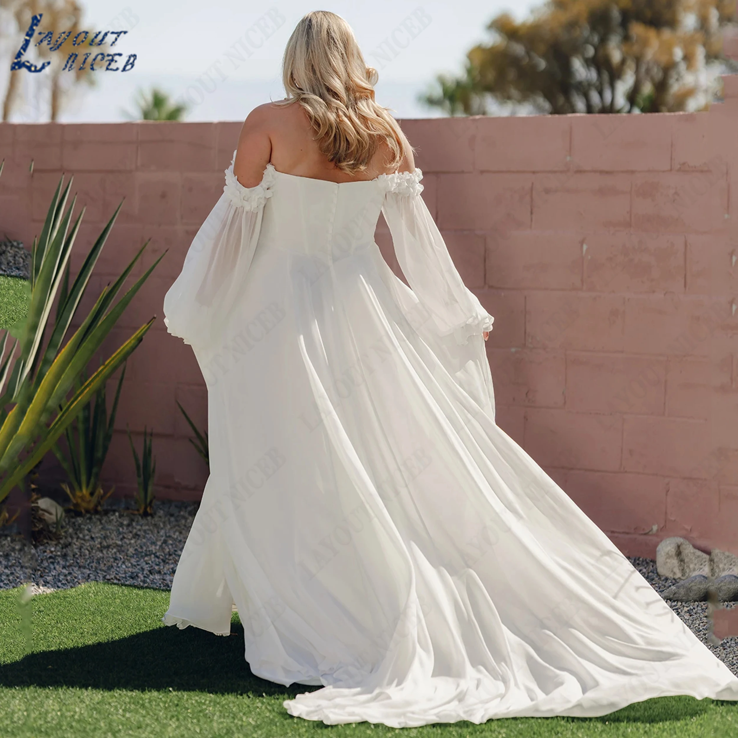 LAYOUT NICEB Customized Chiffon A‑Line Wedding Dress Long Puff Sleeve Bridal Gown Sweetheart Plus Size Bride Dresses With Slit