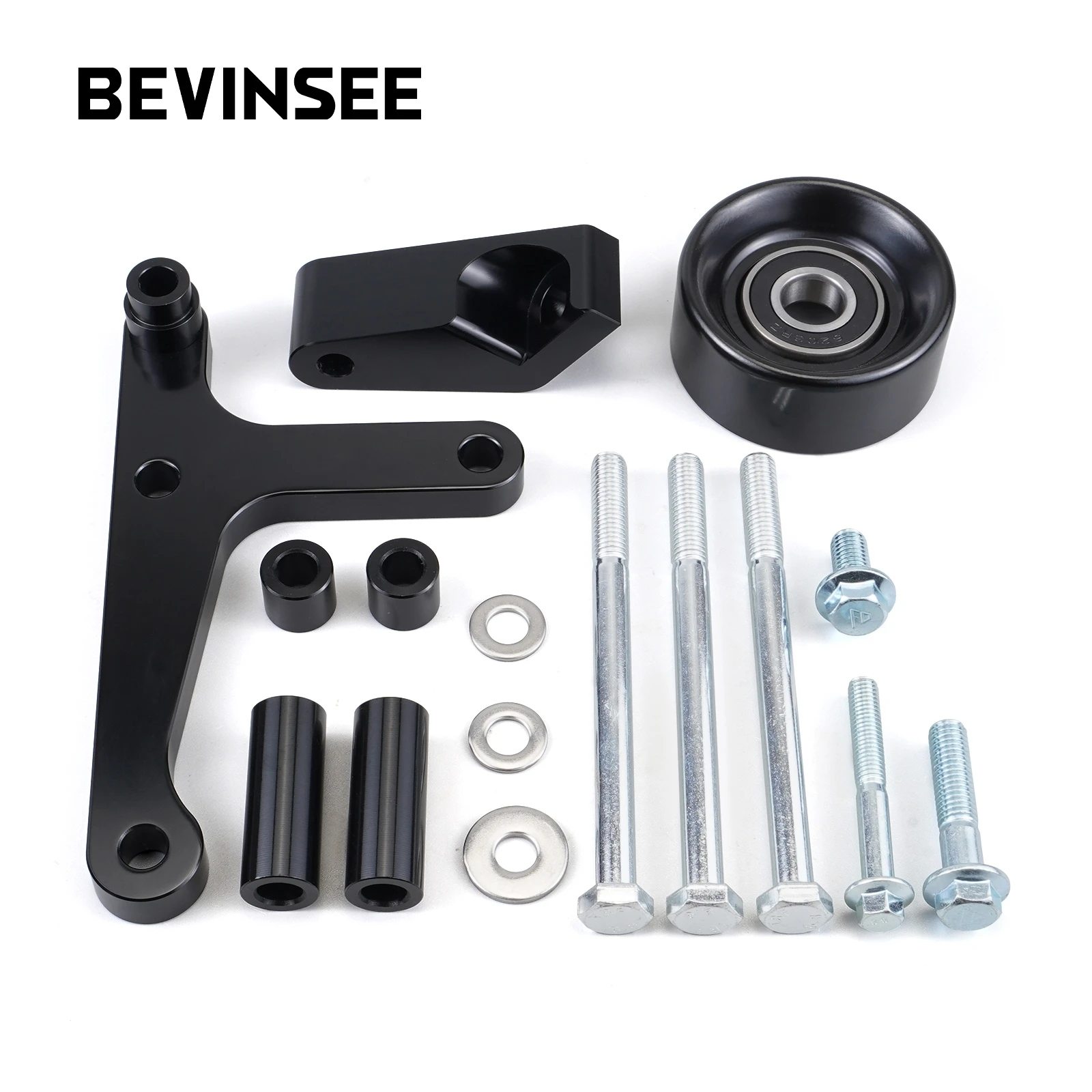 

BEVINSEE LS Truck Low Mount Alternator Bracket W/Pulley and Rear Brace for Chevy Camaro 1998-2002 LS1 Camaro for LSX LS1