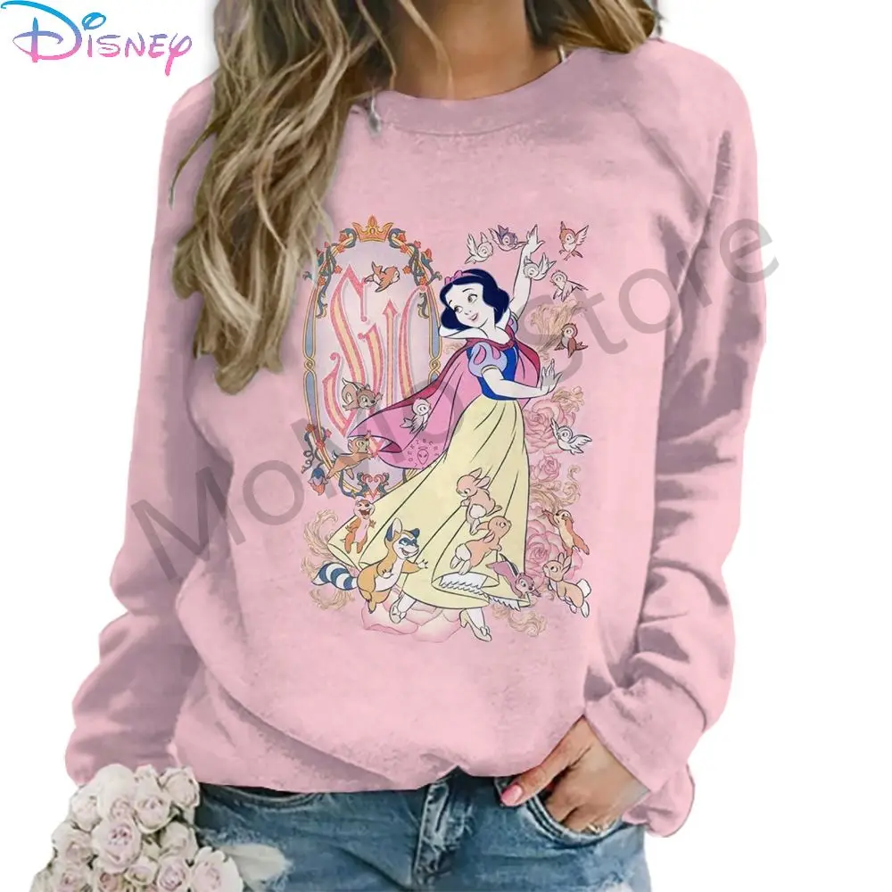 O Neck Disney Princess Women\'s Long Sleeve Sweatshirts Party Streetwear 2024 Lovely Autumn Leisure High Quality New 3D Print