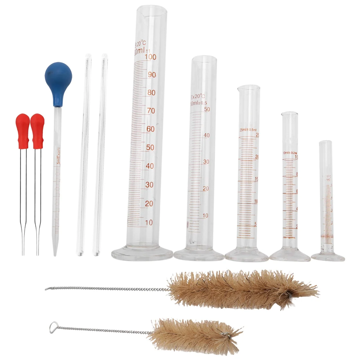 Graduated Cylinder Set,Borosilicate Glass Measuring Cylinders in with Pipettes/Stirring Rods/Clean Brush