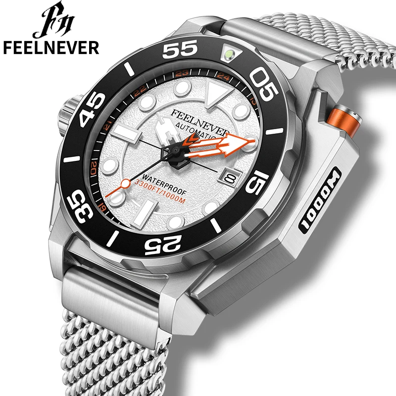 FeelNever Sport Diving Automatic Mechanical Men\'s Watches Dual Time Zone Simple Fashion Waterproof Rotating Bezel Date Man Watch