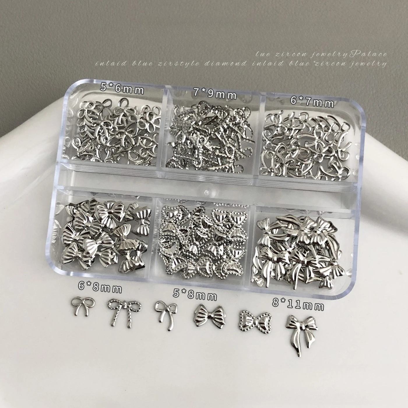 1Pc 6-grid Bow Nail Charm Set, Silver Metal Rivet Flakes Ornaments for Trendy DIY Press-on Manicure Nail Decor view 6