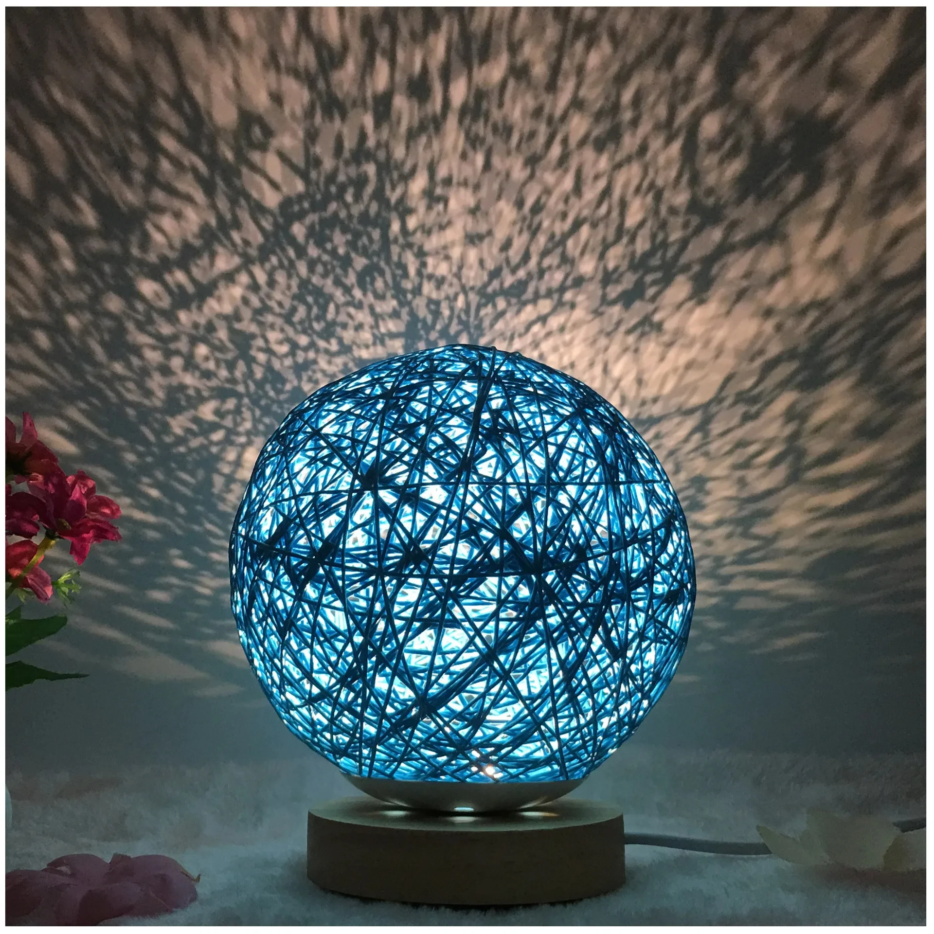 LED three color dimming hemp rope lamp creative atmosphere fashionable hemp ball table lamp bedside decorative small table lamp