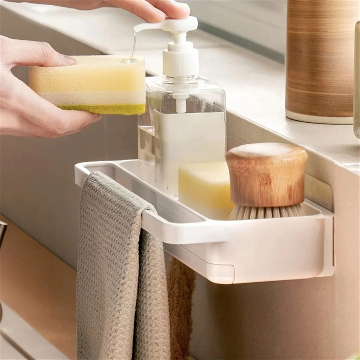 JLMC Wall-Mounted Kitchen Storage Rack with Drainage Cloth and Dishwashing Towel Holder - Space-Saving, Easy to Install