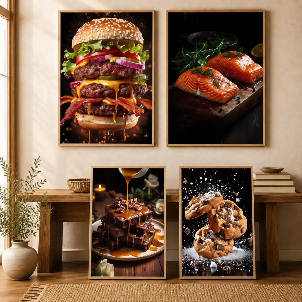 Food Artwork Steak Sushi Restaurant Poster Wall Stickers Self Adhesive Painting HD Art Decals for Bedroom Living Room Home Decor
