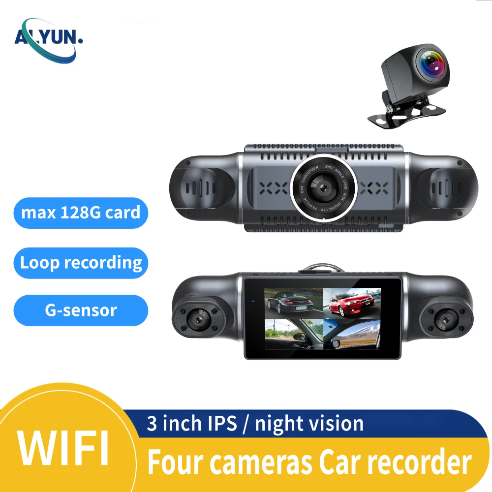 4 kanäle 3 Zoll IPS WiFi Dash Cam HD 1080P Auto DVR Fahren Recorder Weitwinkel Nachtsicht Black Box fahrzeug Zubehör