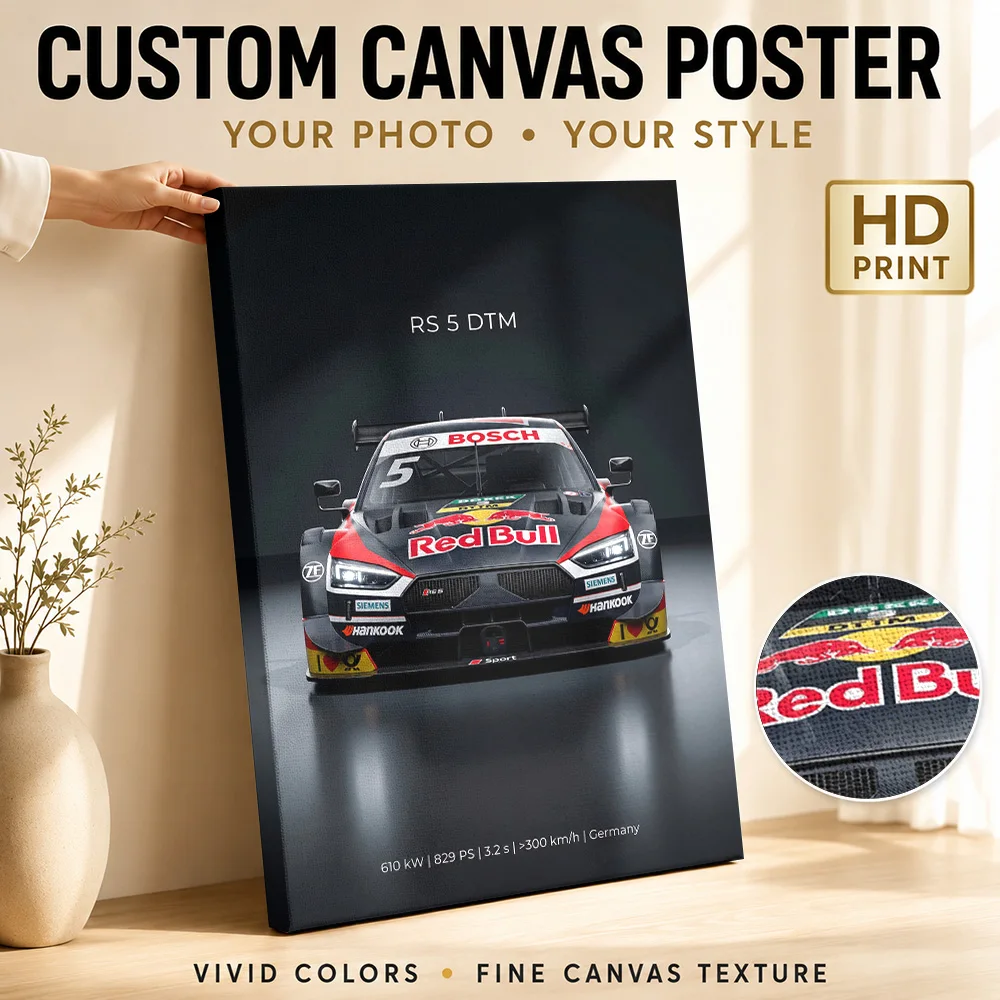 German RS 5 DTM Race Car Framed Canvas Poster Customized Photo Dramatic Lighting On Dark Background Wall Art For Gaming Room