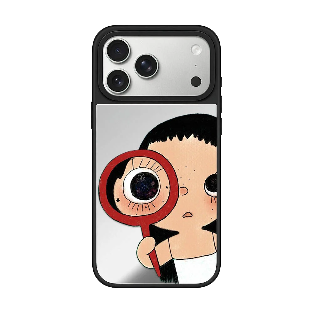 

Cute Magnifying Glass Girl Acrylic / Mirror Magnetic Case: Compatible with IPhone 17 16 15 14 13 12 Pro Max 17 Air