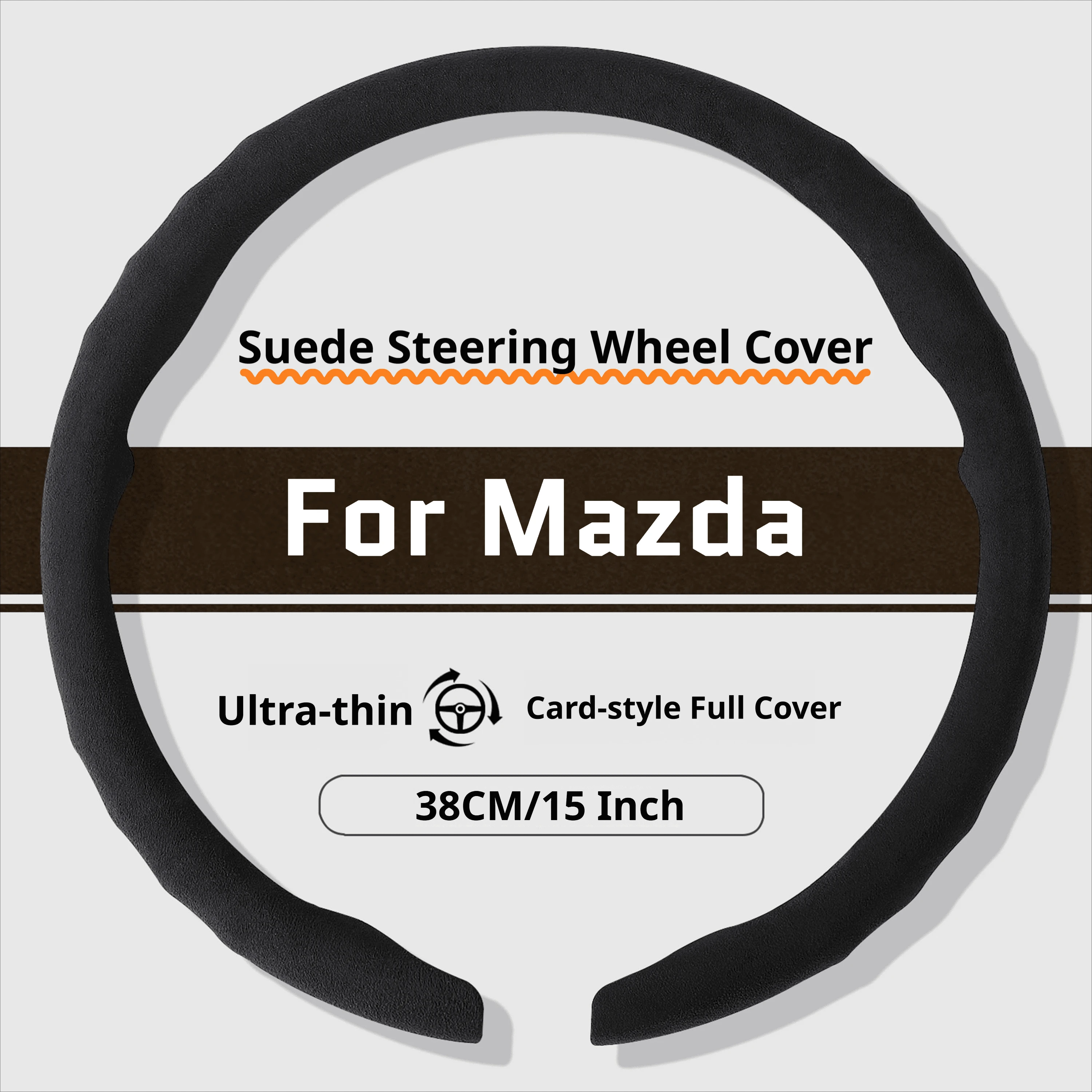 Ultra‑Thin Suede Car Steering Wheel Cover For Mazda CX‑30 CX‑5 Mazda3 MX‑5 Miata CX‑50 CX‑60 CX‑70 CX‑90 Non‑Bulky Easy Install