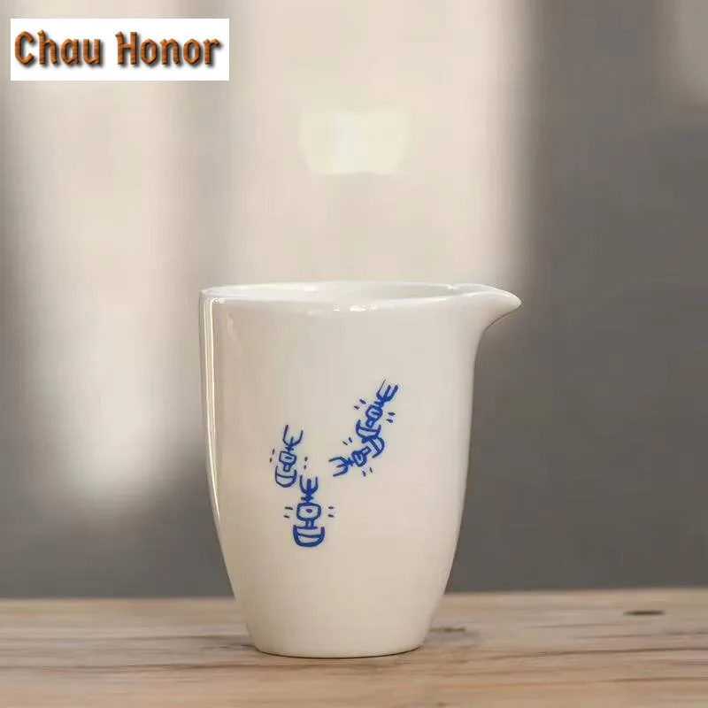 240ml Chinese Oracle Bone Inscription Tea Pitcher White Porcelain Tea Divider Cha Hai Coffee Justice Cup Drinkware Accessories