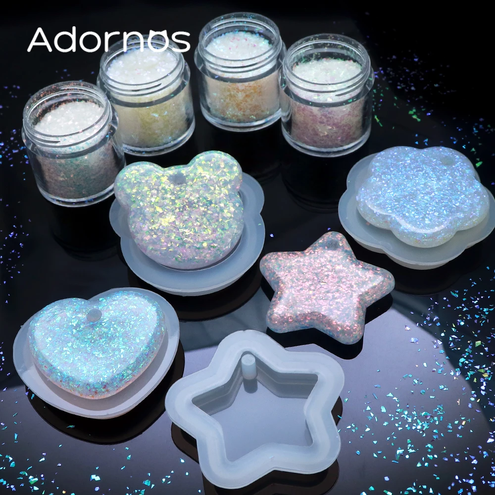 8pcs/Set Cute Bear Star Love Heart Silicone Molds with Irregular Glitter Filling Resin Sequins Keychains Craft Handmade Supplies