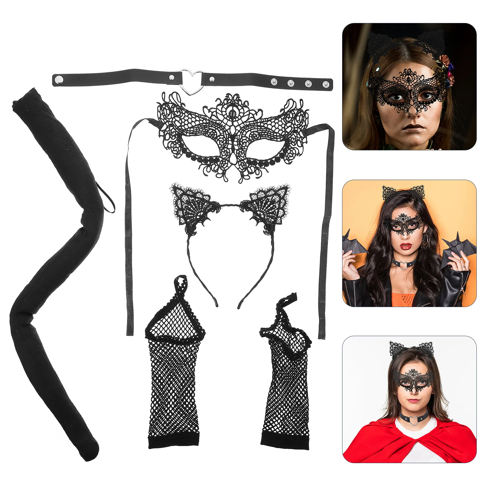 

Повязка на голову с кошачьими ушками, аксессуары для Хэллоуина, украшения для волос, маски, повязки для волос, перчатки, аксессуары для полулица, Кружевная Сетка, волшебный макияж