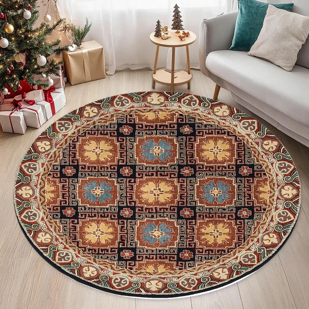 Vintage European Pattern Carpet Mat Rug, Classic Floral & Elegant home decoration with Red Gold Tone for Living Room Bedroom