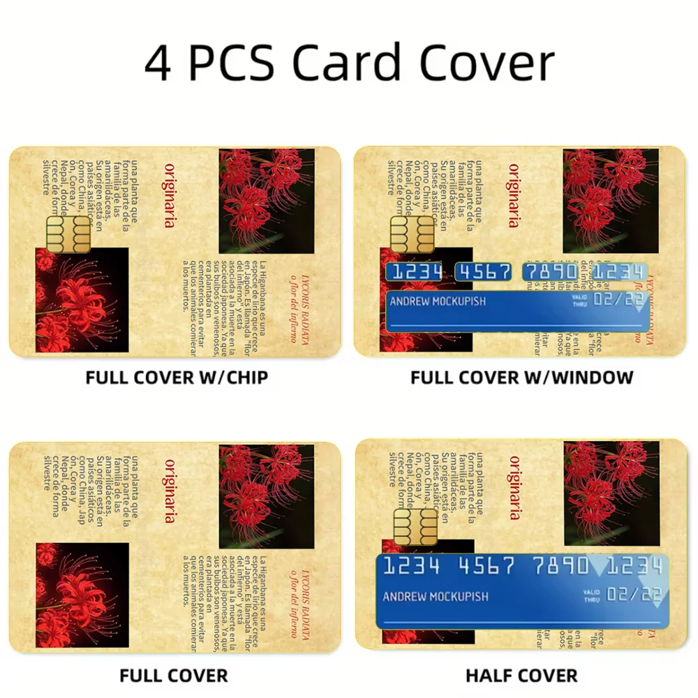 Red Spider Lily Flower of Hell Stickers For Debit Bank Credit Cards Metro Bus Pass Sticker Decoration Cover 4PCS Card Skin