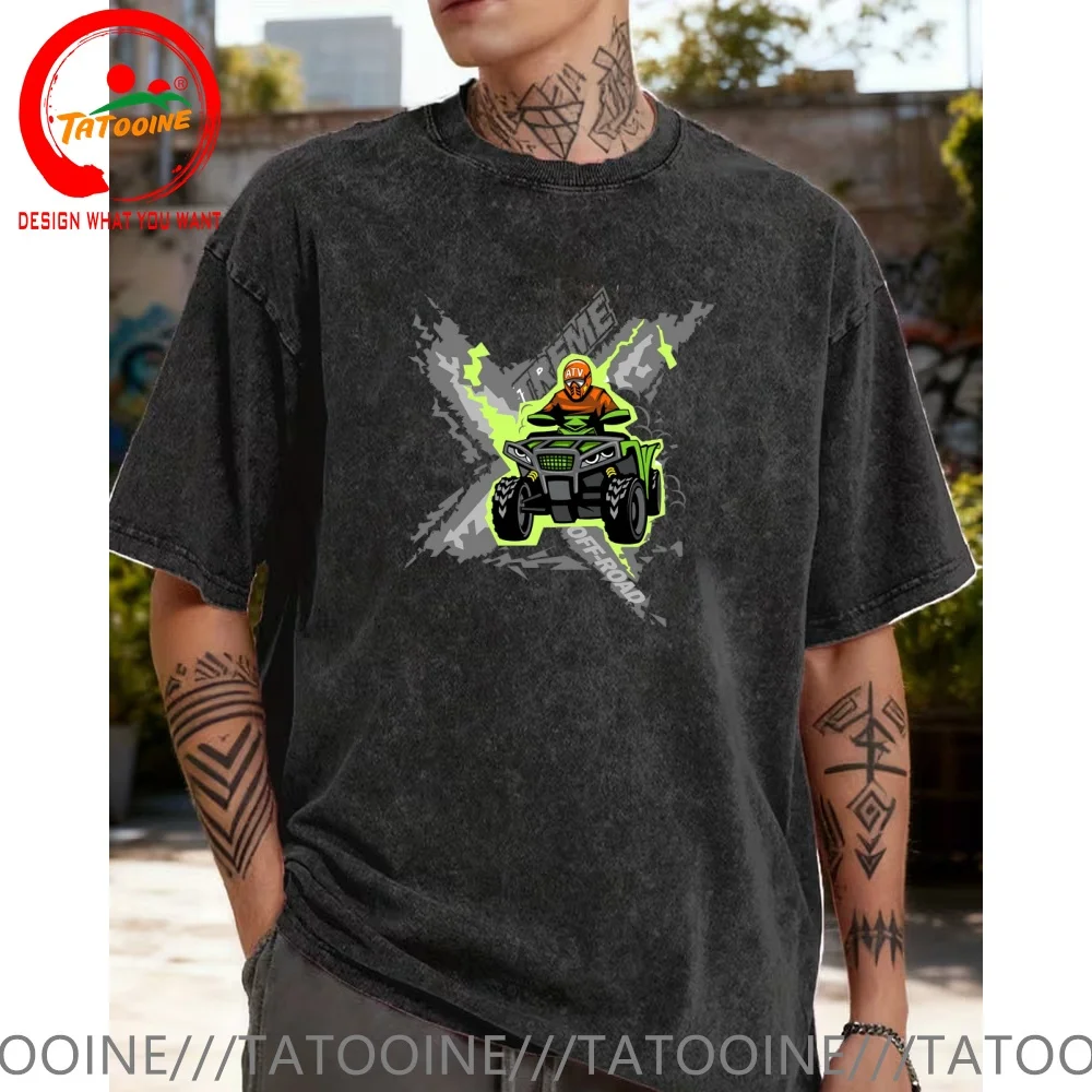 Vintage Washed Cotton T-Shirt Funny Designer Quad Bike ATV Ride T Shirt Men Fashion Trendy Casual Clothing Stylish Tops Tees