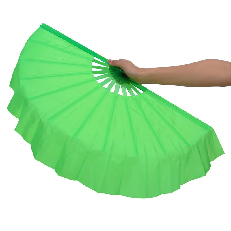 Plastic Handlle Ribs Fabric Folding Fan Belly Dance Mulan Fan Heavy Nosie Dancer Practice Props One Pair 16\