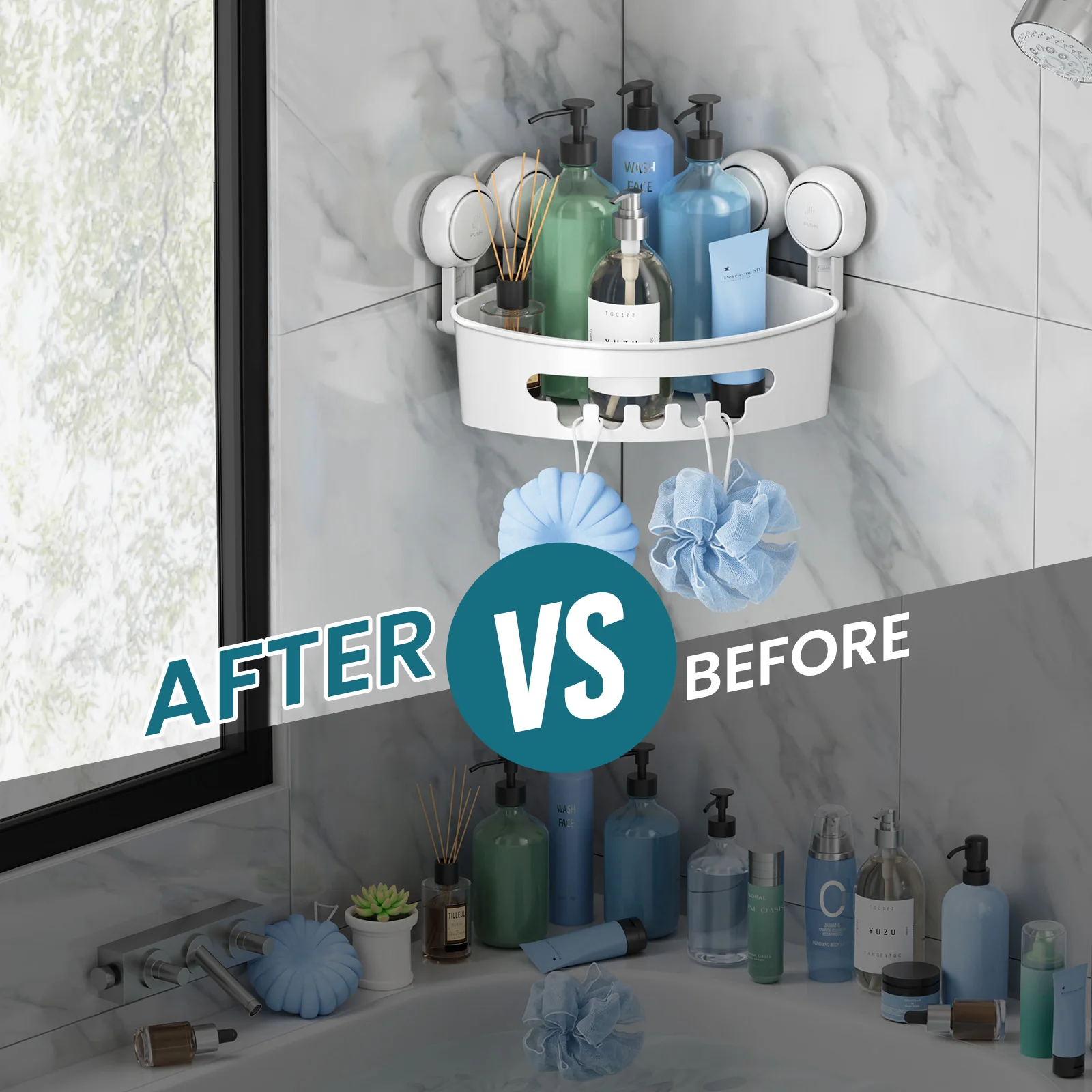 TAILI ركن دش العلبة شفط كأس لا الحفر للإزالة دش العلبة سلة قوية شفط الحمام دش الرف المنظم