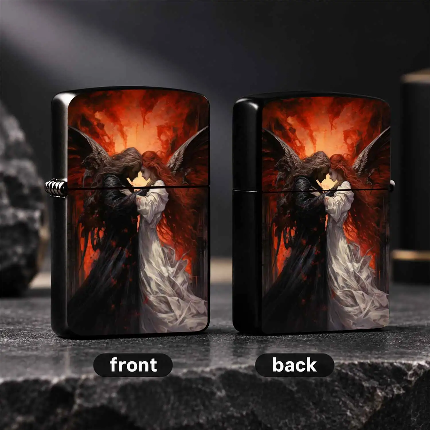 Gothic Fantasy Embracing Fallen Angel Lighter, Artistic Red Flame Sky Themed Portable Igniter, Multi-scene Available Exquisite Souvenir Gift for Daily Gathering Outdoor Use, Unique Romantic Creative Present for Art Lovers A Humorous And In