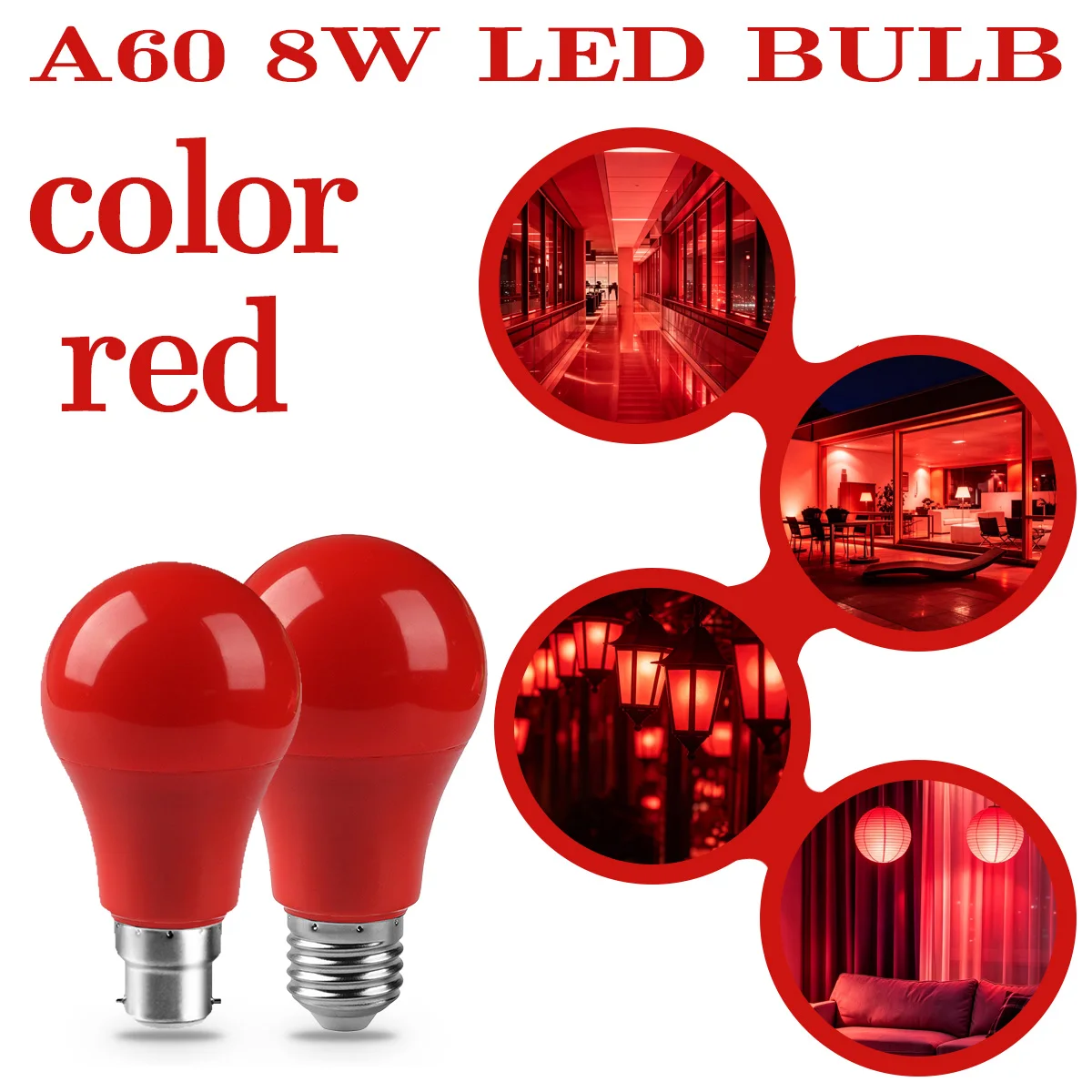 E27 B22 LED Color Bulb 8W RED Lighting 640LM AC100-240V Lamp Decor Bulbs for Bedroom Wedding Party Courtyard Garden Stage