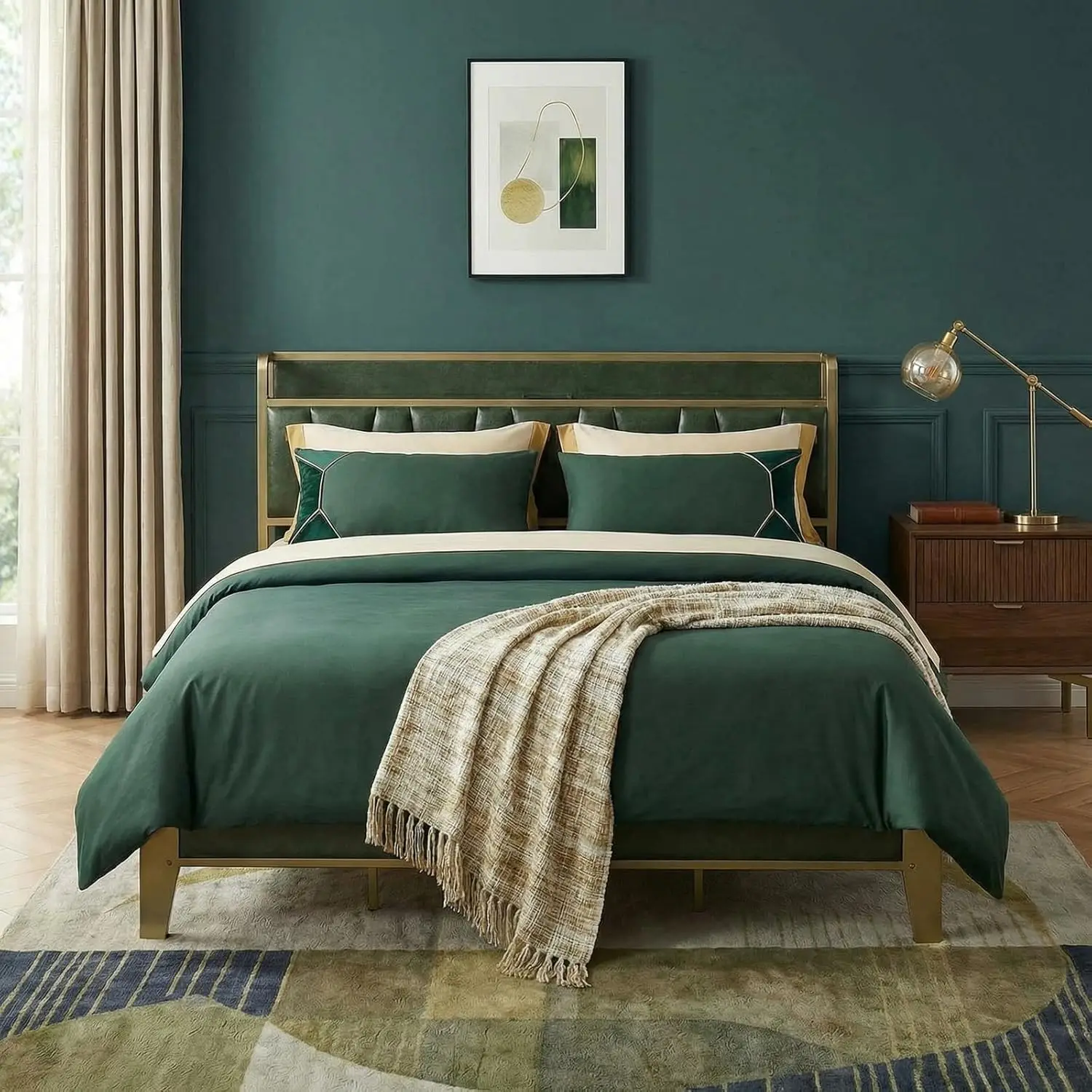 California King Storage Bed Frame with Charging Station, Noise-Free, Easy Assembly, Dark Green, Customized - view 2