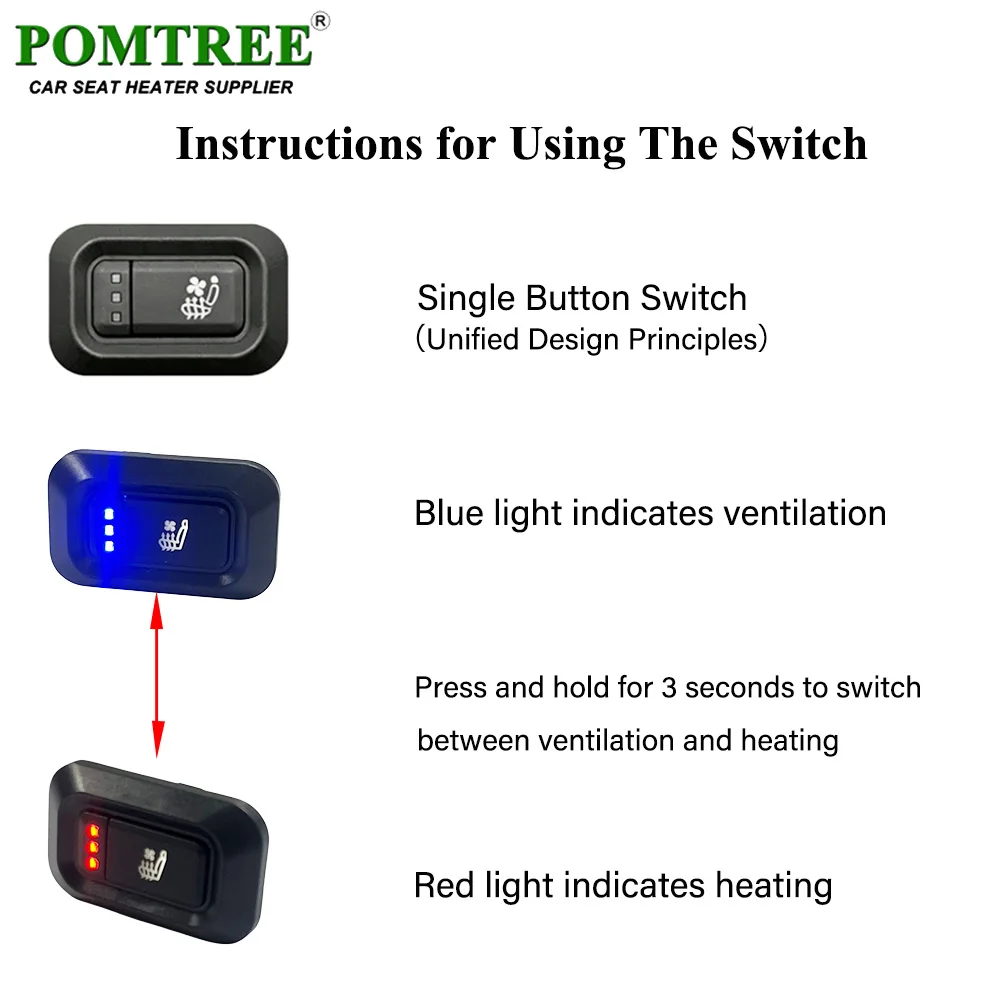 DC12V Universal Built-in Car Seat Heater Ventilation Kit Single Seat Driver Passenger 3-Level Switch 2 Pads 2 Fans