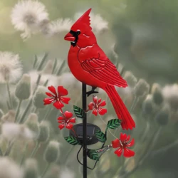 Metal Yard Art Red Bird Stake, Charming Solar Cardinal Light Stake Outdoor Decor, Garden Pathway Accent Ornament