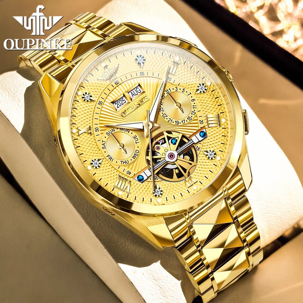 

OUPINKE 3270 Мужские часы Автоматические механические часы ﻿ Водонепроницаемые светящиеся часы для мужчин, импортный механизм из вольфрамовой стали, Reloj