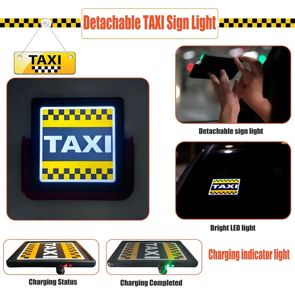 Rechargeable Taxi Sign Sticker for Windshield Placard,Removable Bright LED Taxi Sign Light,Comes with A Mounting Bracket view 5