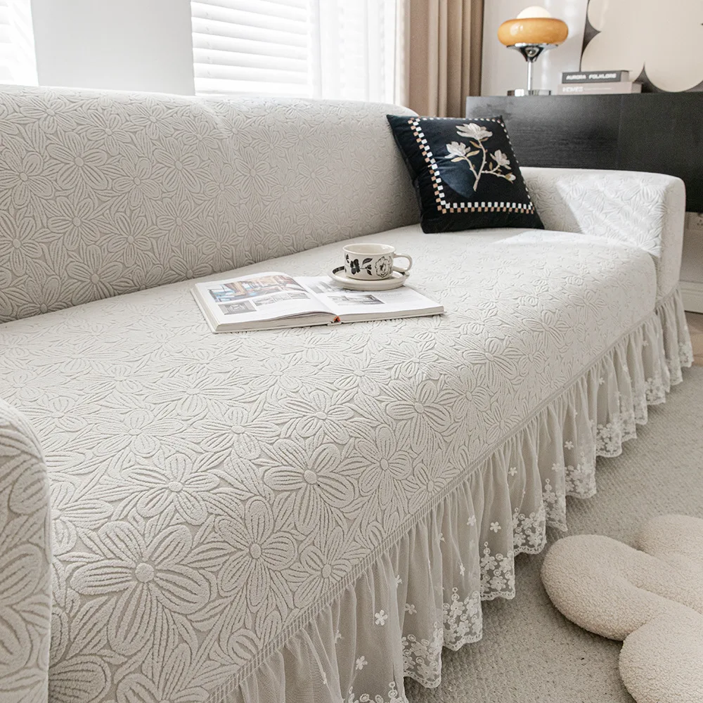 Jacquard Sofa Covers 1/2/3/4 Seats Solid Couch Cover L Shaped Thicken Sofa Cover Protector Bench Covers