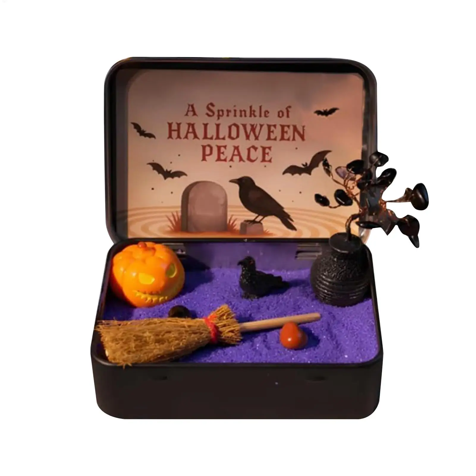 Halloween Figurines Halloween Obsidian Pocket Garden Statue With Broom Pumpkin Desk Accessories For Meditation Desktop