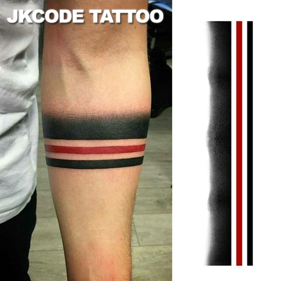 3-Piece Set of Geometric Red and Black Arm Band Tattoos - Anime Cosplay Temporary Tattoos - Red and Black Arm Bands - Floral Arm Tattoo with 