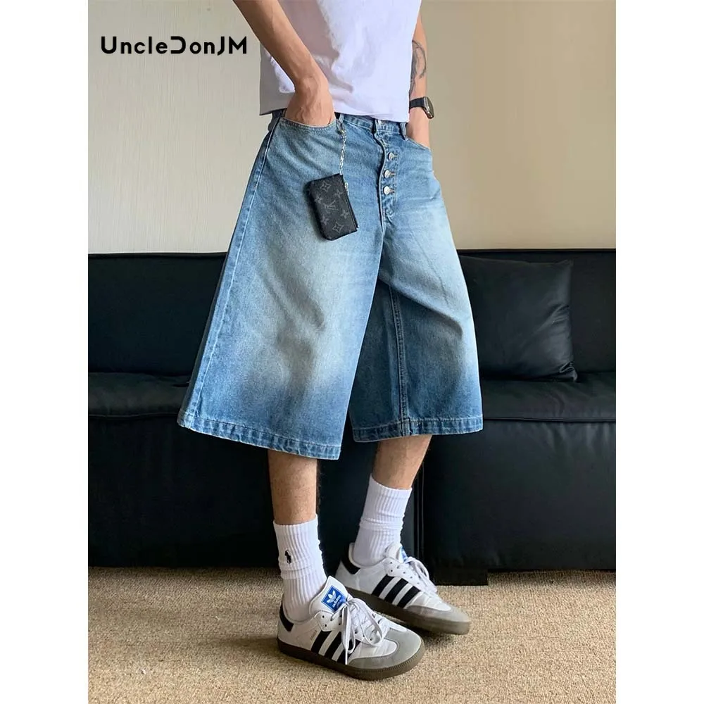 Retro Loose Silhouette Washed Distressed Denim Shorts Men's and Women's Baggy Jorts