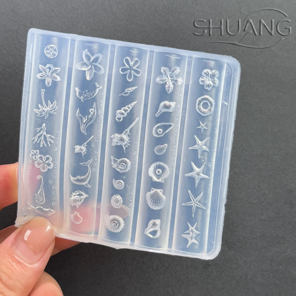 Stampo in silicone oceano per nail art, stampo per ciondoli, conchiglia 3D, stella marina, fiore, delfino, modello per intaglio delle unghie, strumenti per manicure Decora fai da te